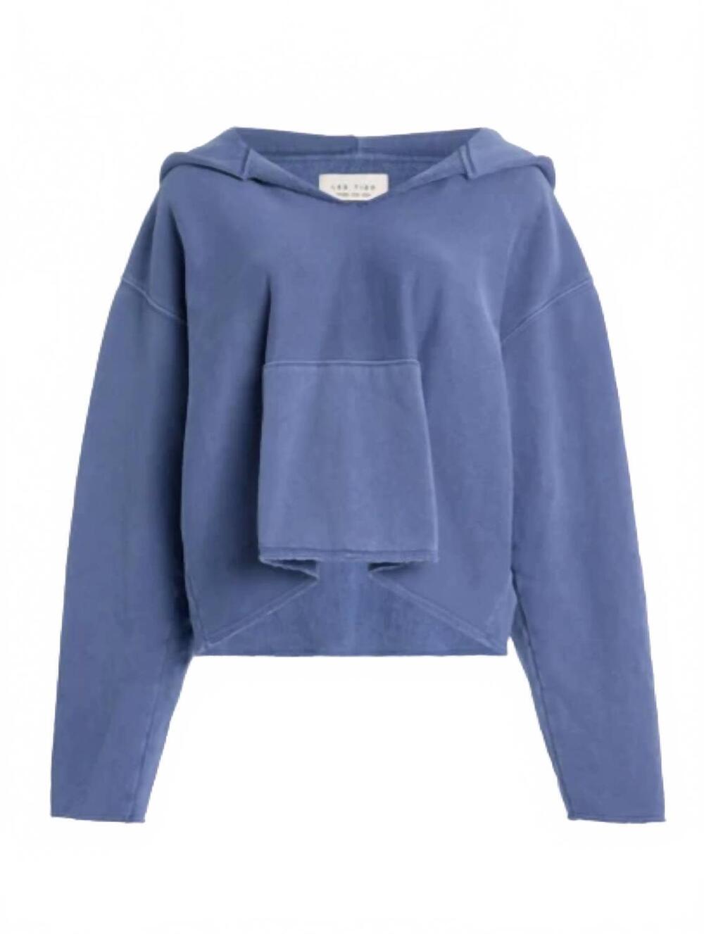 NEW LES TIEN women's rachel raw crop hoodie in periwinkle